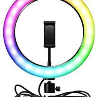 10 inch RGB LED Ring Light with 16 Colour Modes Adjustable Dimmable Lighting