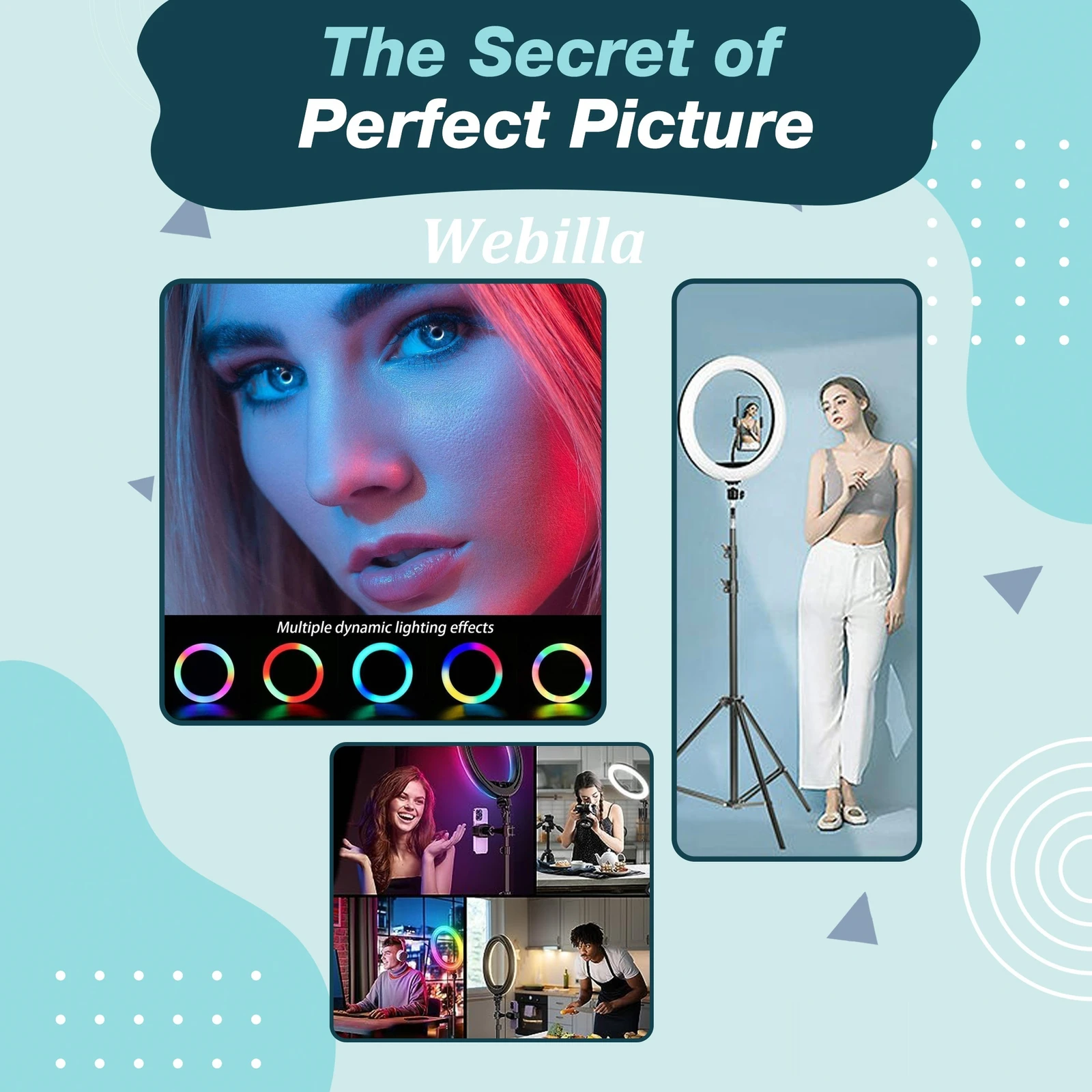 10 inch RGB LED Ring Light with 16 Colour Modes Adjustable Dimmable Lighting - Image 5