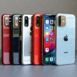Assorted smartphones shown from the front and back