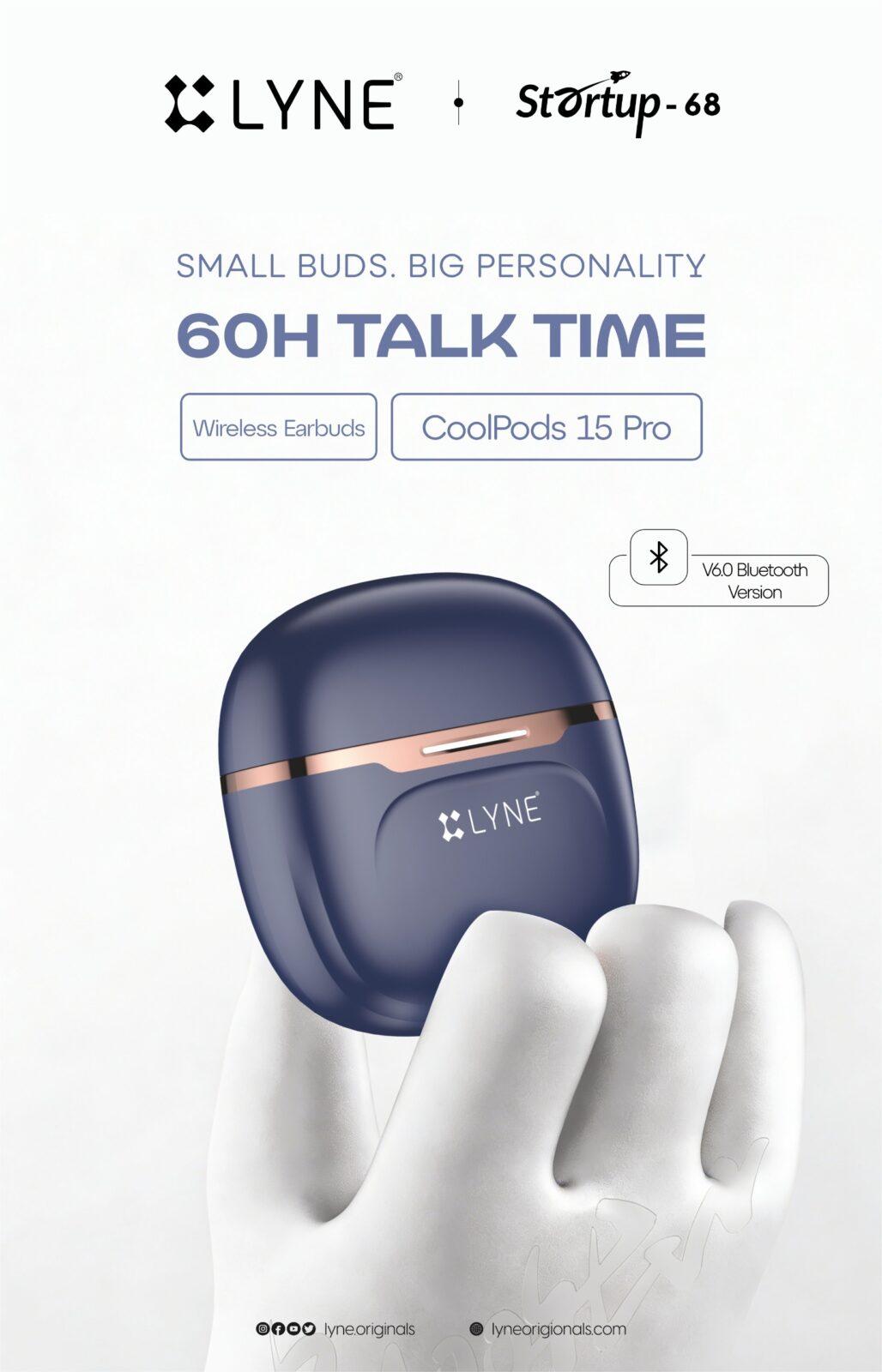 lyne coolpods 15 pro – wireless earbuds with enc, quad mic & 60h playtime