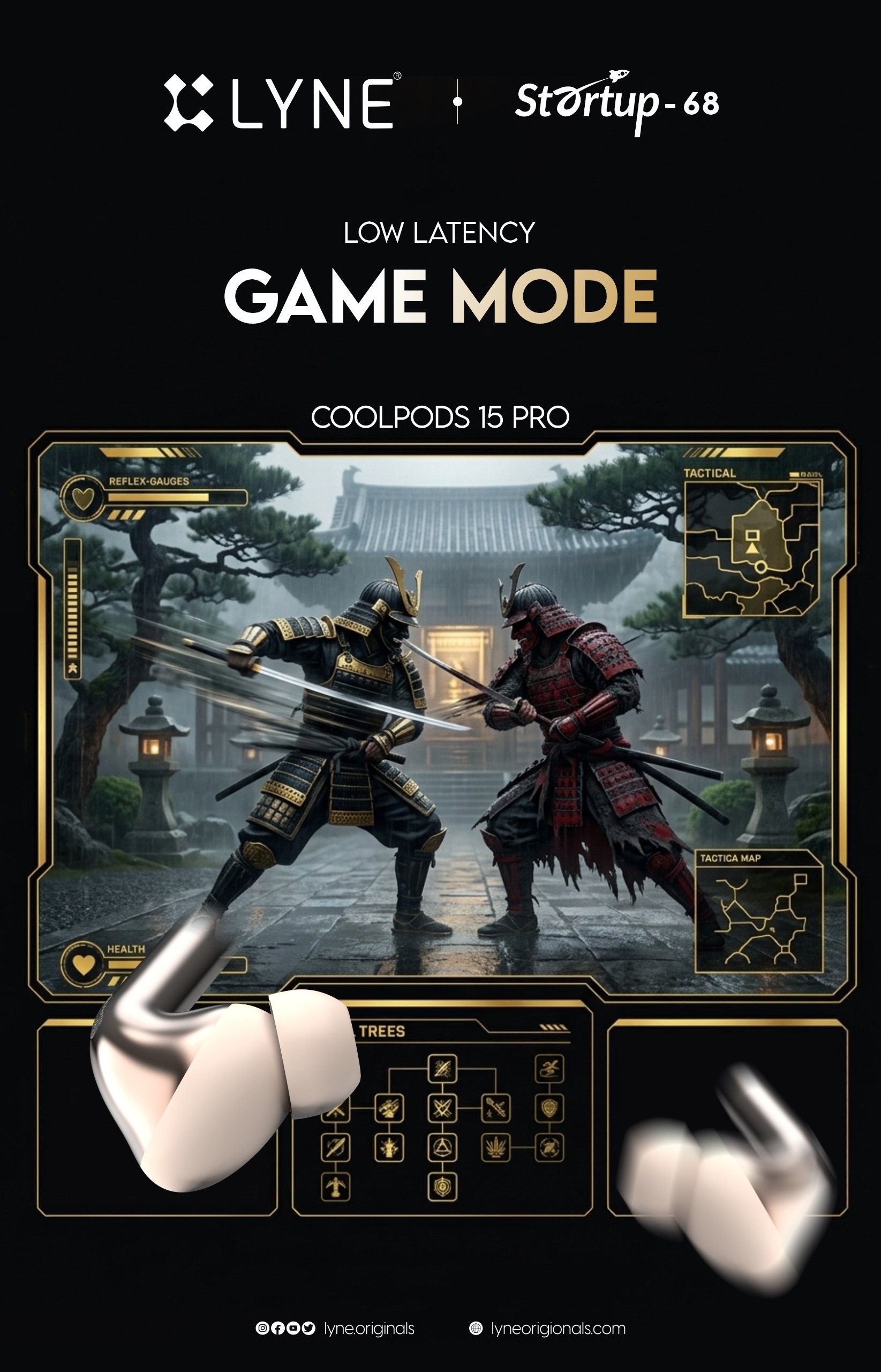 lyne coolpods 15 pro – wireless earbuds with enc, quad mic & 60h playtime