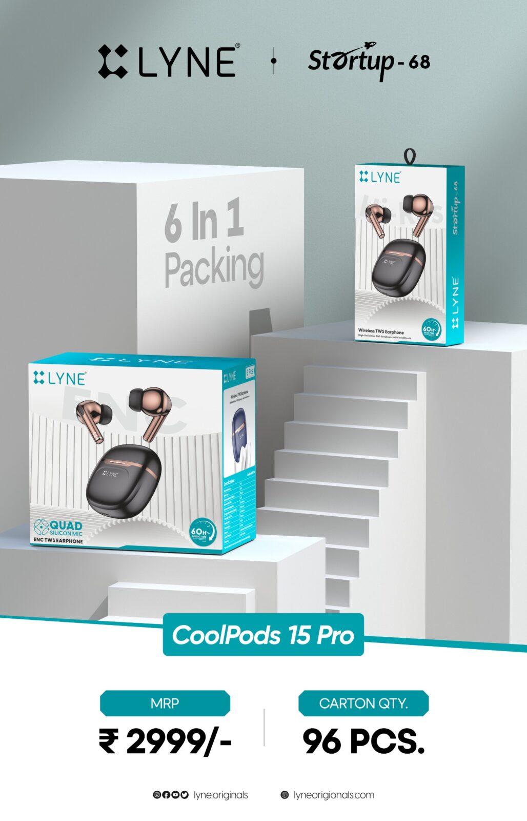 lyne coolpods 15 pro – wireless earbuds with enc, quad mic & 60h playtime