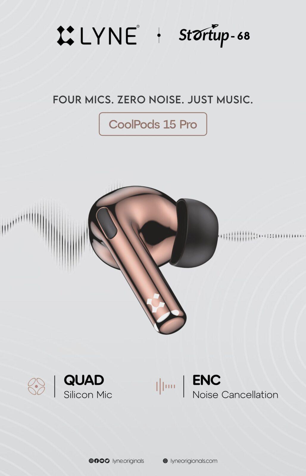 lyne coolpods 15 pro – wireless earbuds with enc, quad mic & 60h playtime
